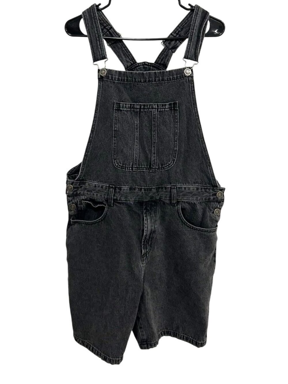 Mens Black Denim Short Overalls Large Streetwear Skater Aesthetic Y2K Grunge